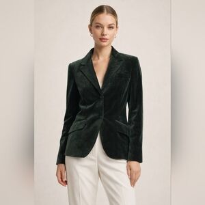 Sz 2 Charles Nolan New York Olive Green Velvet Blazer 100% Cotton
